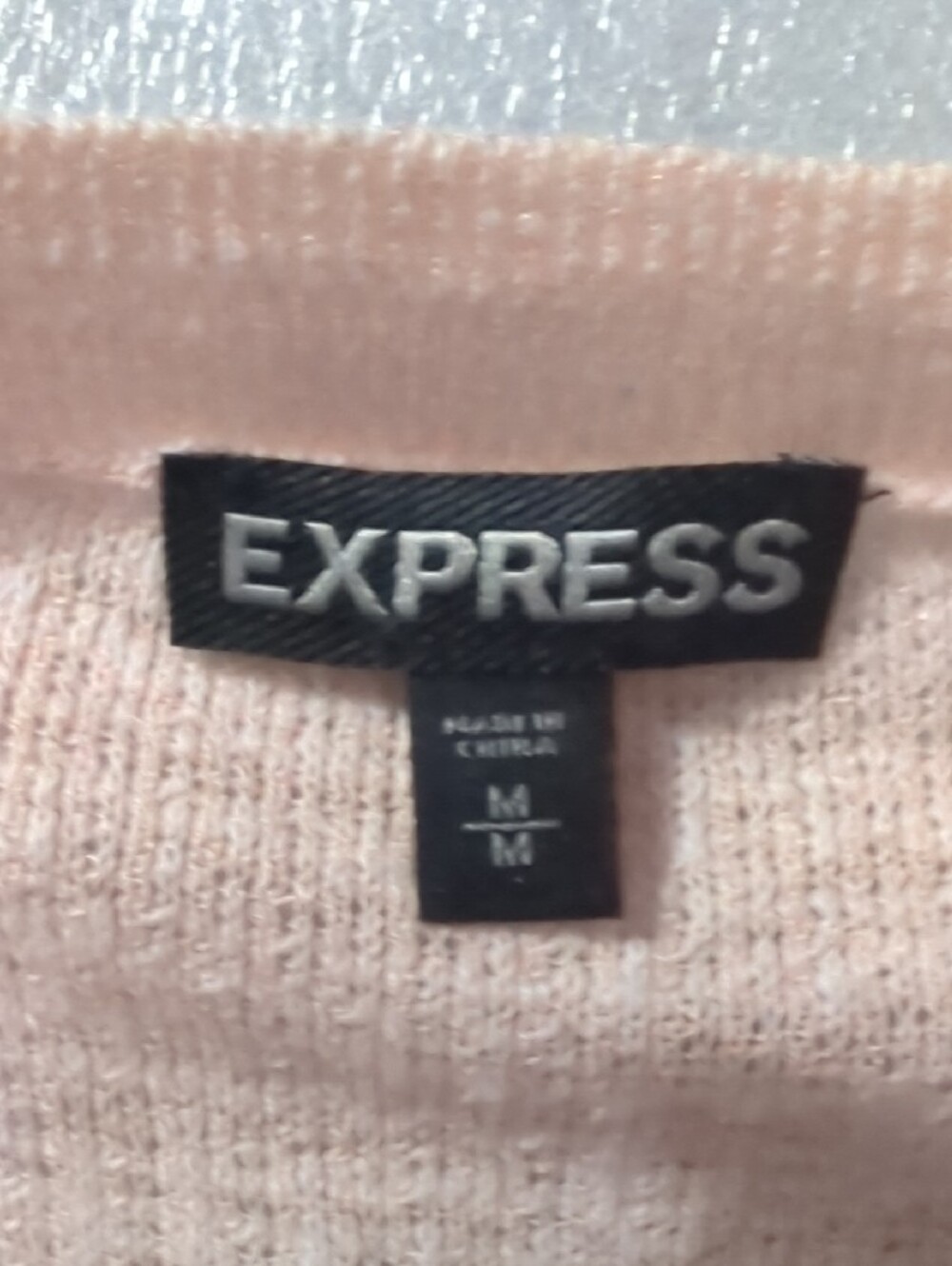Express Light Pink Cold-Shoulder Open-Knit Pullover - Picture 3 of 4